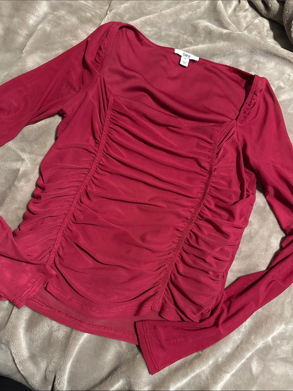Bar III Long Sleeve Ruched Top in Raspberry Pink